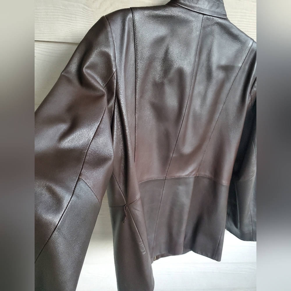 Preston & York Rich Chocolatey Brown Genuine Lamb Leather Business Casual Jacket - Picture 10 of 16